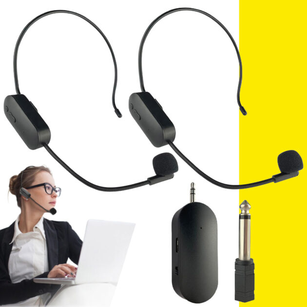 Conjunto de 2 Micrófonos Inalámbricos de Diadema UHF con Conector 3.5mm - Imagen 3