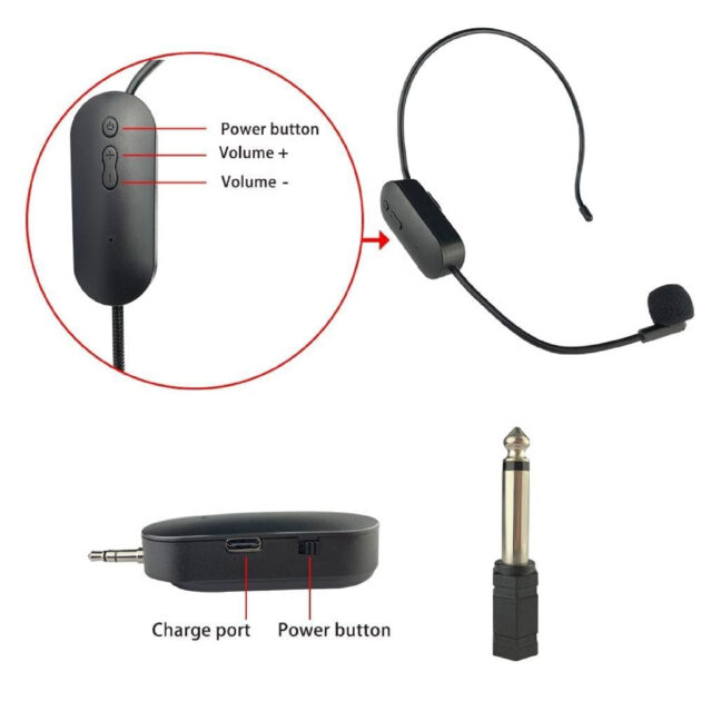 Conjunto de 2 Micrófonos Inalámbricos de Diadema UHF con Conector 3.5mm - Imagen 2
